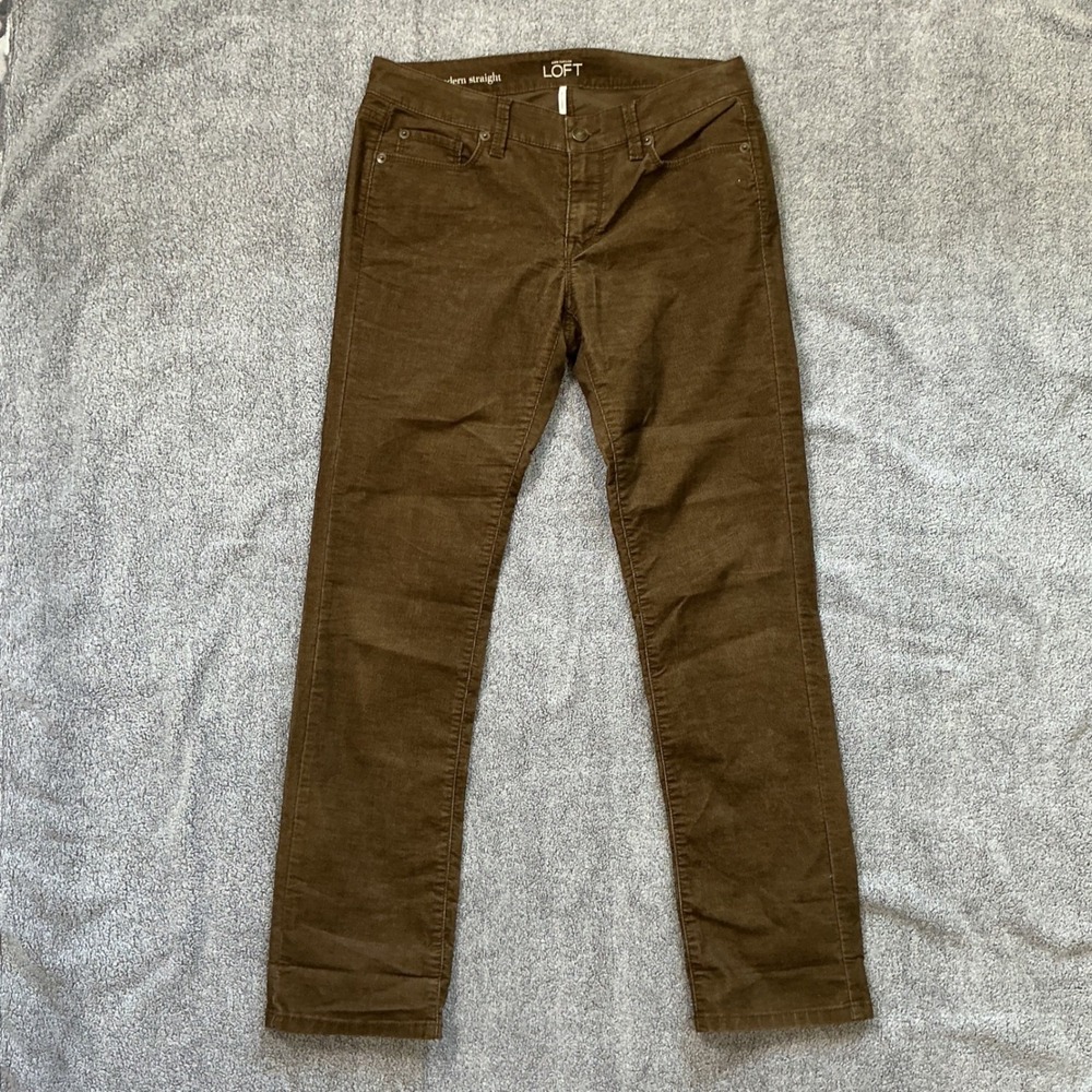 Ann Taylor LOFT Modern Straight Corduroy Pants Brown Women 6P 28 Petite